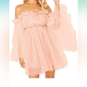 Light pink tulle off the shoulder dress - eras tour dress